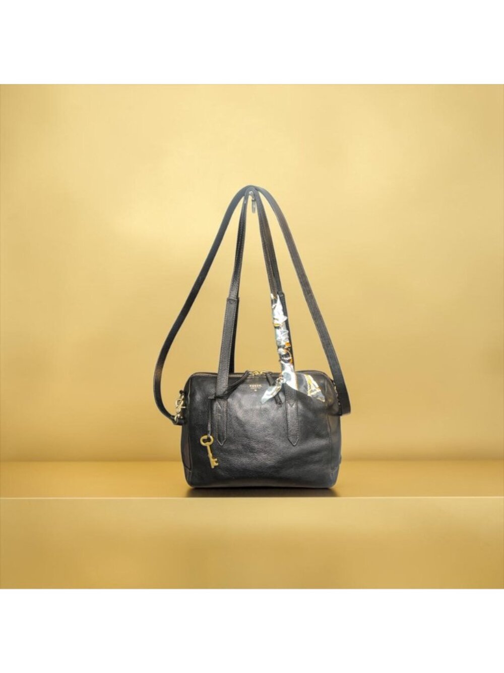 Fossil Sydney Satchel ZB5486 Black Matte Leather Old English Brass 3-way Med Bag - Picture 3 of 11